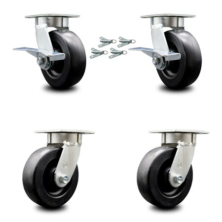 Service Caster 6 Inch Kingpinless Polyolefin Wheel Caster Swivel Locks 2 Brakes SCC, 4PK SCC-KP30S620-POR-SLB-BSL-2-BSL-2